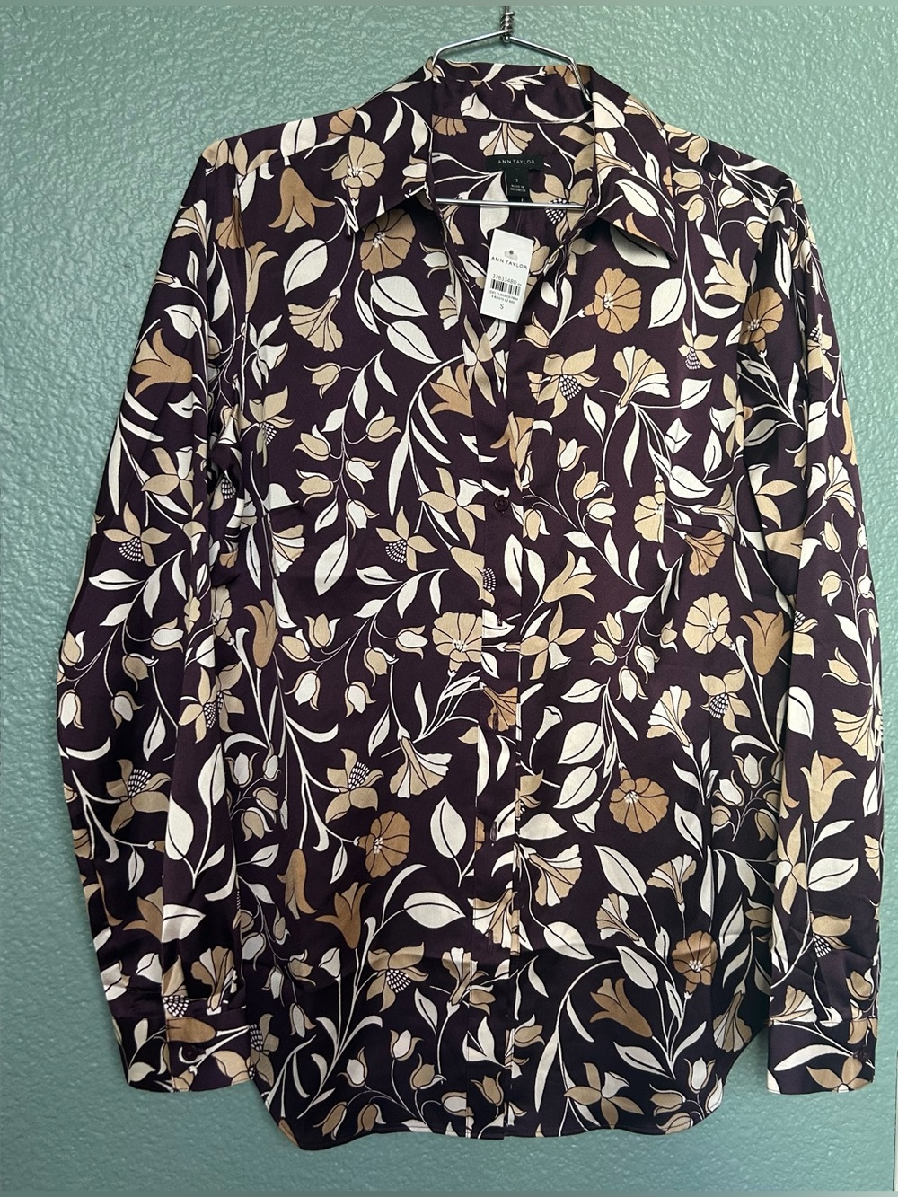 ANN TAYLOR BEAUTIFUL FLORAL TOP BOW BLOUSE IN PURPLE MOON $95